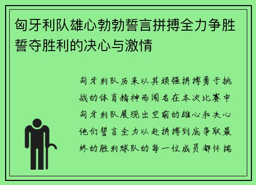 匈牙利队雄心勃勃誓言拼搏全力争胜誓夺胜利的决心与激情