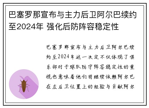 巴塞罗那宣布与主力后卫阿尔巴续约至2024年 强化后防阵容稳定性